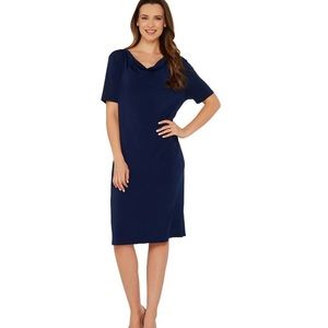 BROOKE SHIELDS Timeless Short Sleeve Knit Dress with Tie - Navy (M) A306641